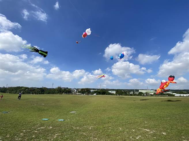 大嵙崁亲水园区内景观土丘，是民眾放风筝的最佳场域。（水务局提供／蔡明亘桃园传真）