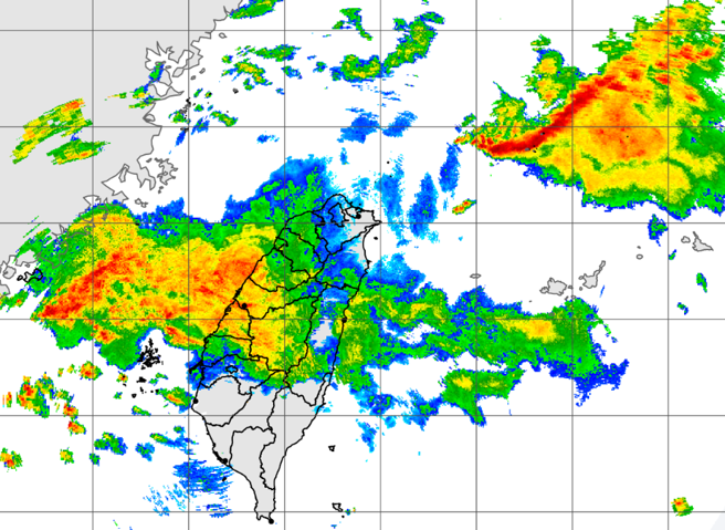 梅雨季首波鋒面今通過，半個台灣有雨。（中央氣象局提供）