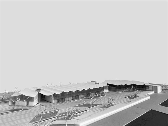 新竹渔港渔产直销中心新建物将打造两层楼的波浪建筑，与波光市集联手推出「临海双波浪购物区」。图为示意图。（新竹市政府提供／王惠慧新竹传真）