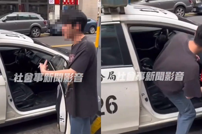 北市屁孩酒醉起哄「试乘警车」，员警忘记锁门被记申诫。(翻摄画面)