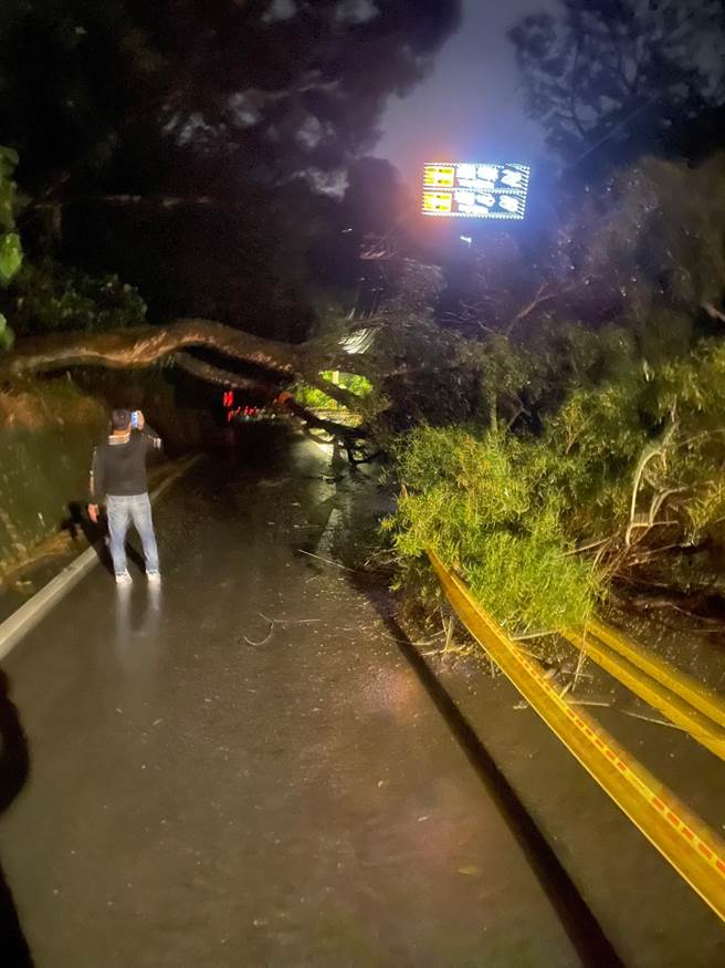 公所清洁队到场以后发现该路树体积过于庞大，没有相对应的工具车辆可以处里，只能等到天亮交由县府等单位协助。(民眾提供／吴建辉彰化传真)