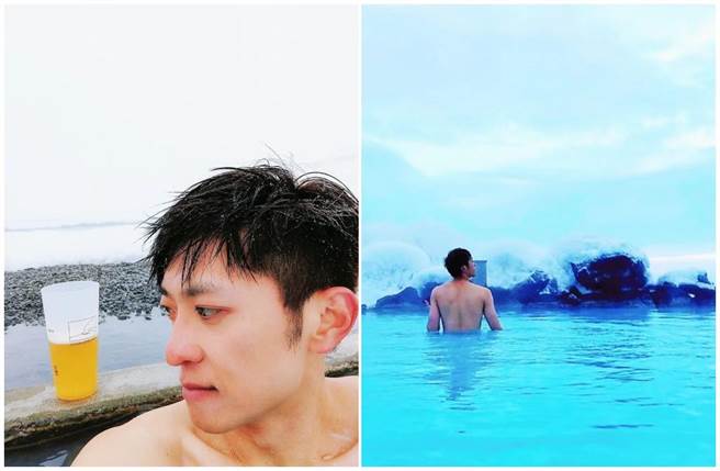 简至豪在天寒地冻的冰岛，享受泡汤乐趣。（简至豪提供）