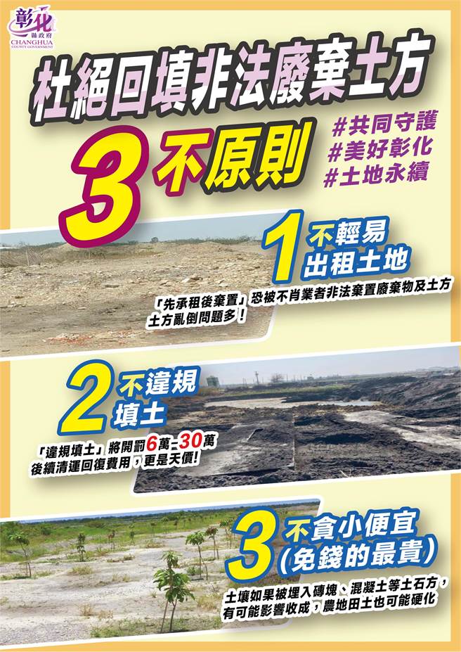 彰县府提醒地主与农民遵守三不原则，避免让不法业者有可乘之机。（彰县府提供／孙英哲彰化传真）
