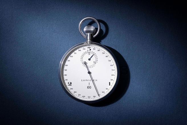 浪琴表于1916年生产可测量至1/100秒的运动计时码表。（LONGINES提供）