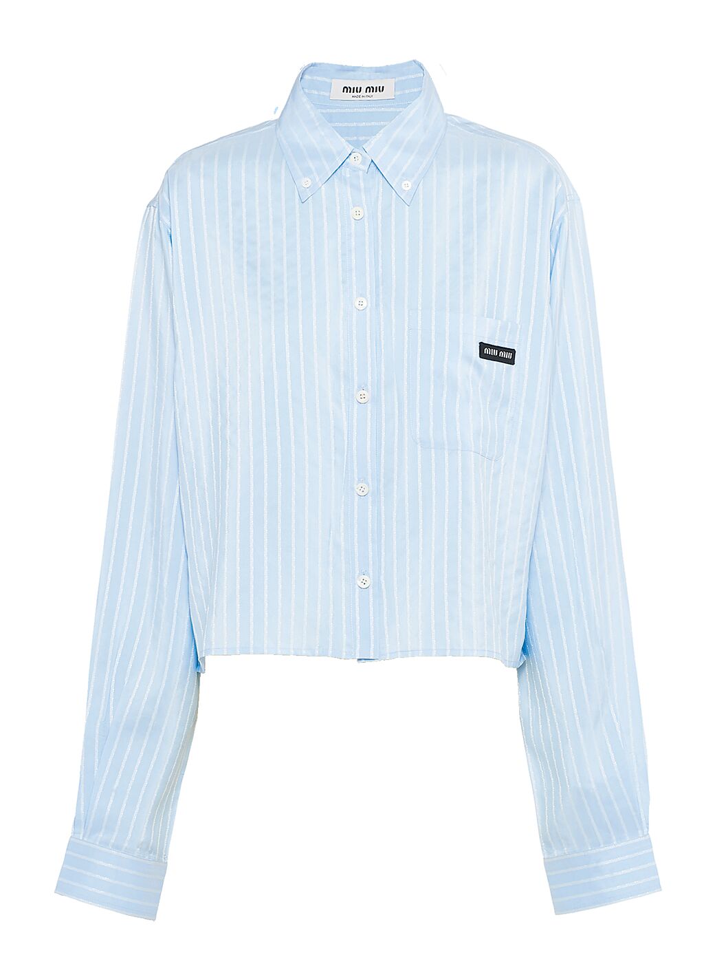 Miu Miu絲質條紋襯衫，售價5萬3000元。（Miu Miu提供）