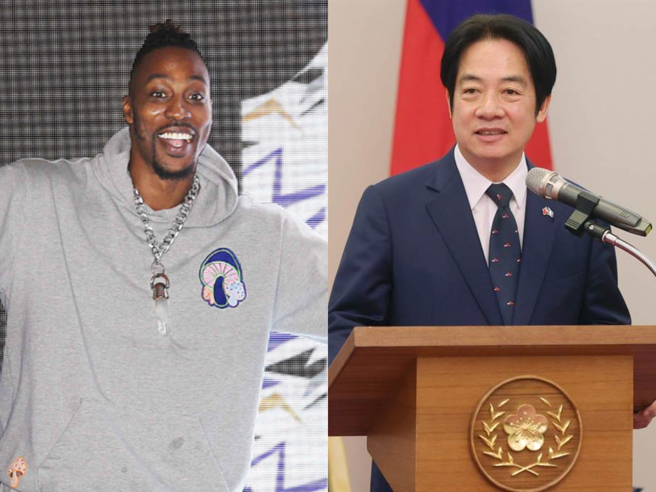 桃园云豹队的「魔兽」霍华德合体副总统赖清德，两人同框宣传「来去总统府住一晚」活动。（合成图／本报资料照）
