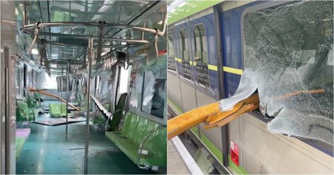 台中捷运今日突然被铁架插入，现场一片狼藉，还导致8人受伤、1人死亡。（图／翻摄记者爆料网）