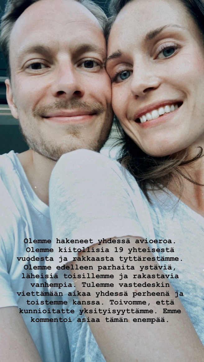 芬兰总理马林10日在IG限时动态宣布与相恋19年的丈夫雷克南离婚。（图／路透社）