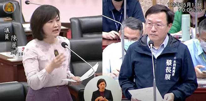 高市議員陳麗娜今（11）日質詢時指出，高雄自來水老舊，每天竟漏光11萬噸的水量，相當於55口抗旱水井的出水量，要求高市府向中央爭取經費，加速汰換高雄自來水管來止漏。對此，水利局長蔡長展回應，將積極爭取。（柯宗緯翻攝）
