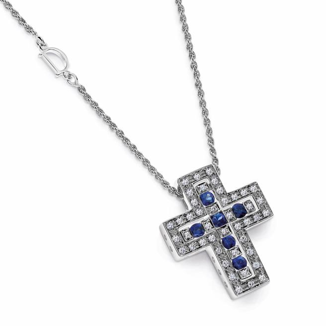 DAMIANI Belle Epoque十字架蓝宝石镶钻项鍊，约28万1900元。（DAMIANI提供）