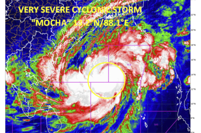 热带气旋「摩卡」在孟加拉湾威力增强。（美联社）