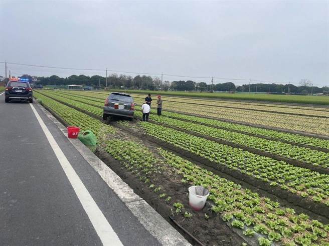 自小客车至少犁田10公尺，但车痕不算太深。（读者提供）