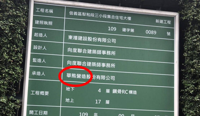 营造商「华熊营造」遭市府开罚9万；据了解华熊营造在台以创立近50年，101大楼、陶朱隐园、雪山隧道都是公司建案。（翻摄照片）
