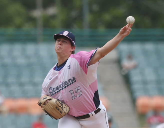 富邦悍将先发投手肯特。（陈怡诚摄）