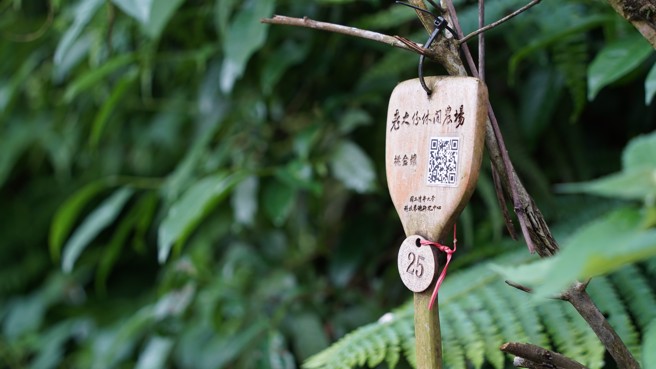 科技艺术研究中心从2022年开始，帮忙该农场90个农植物建置知识热点资料库，用「木饭匙」做文创QR Code插牌。(戴志扬翻摄)