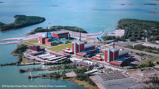 歐基洛托核電廠全景，從右至左是OL1、OL2、OL3。OL3的功率最大，達到1600百萬瓦。(圖/琺瑪通公司)