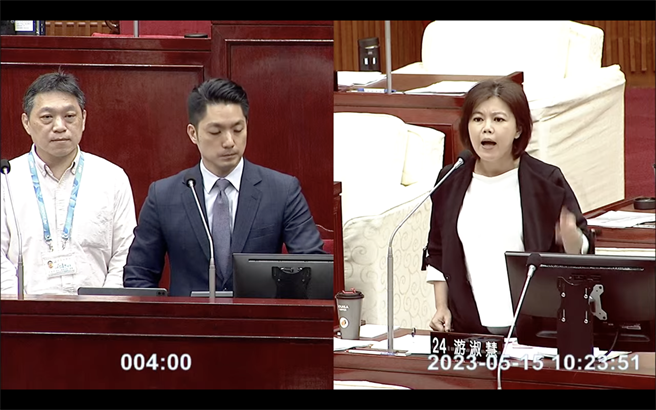 台北市议员游淑慧发现，劳动局过去2年曾针对兴富发在内湖建案劳检33次，总罚缓次数虽达30次，罚款金额才98万。（截自台北市议会直播）