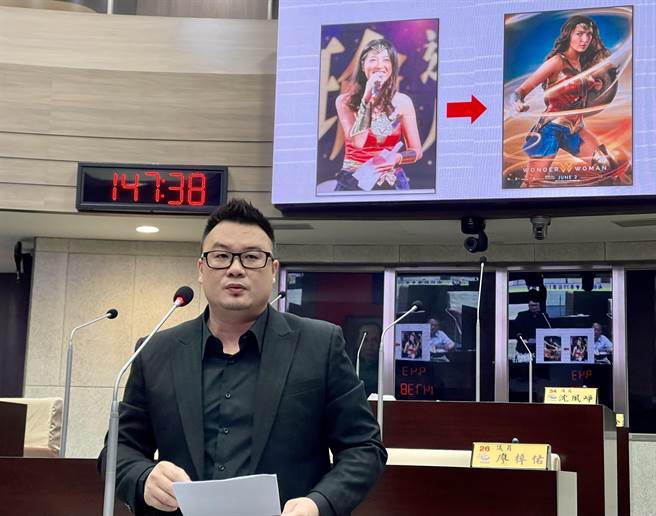 简千翔认为，南投又老又穷，希望许淑华发挥神力女超人神力，让南投县脱胎换骨，成为宜居城市。（杨静茹摄）