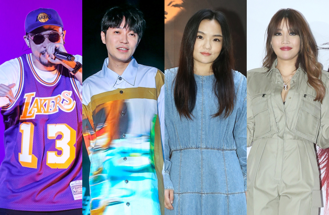 MC HOT DOG（左起）、吴青峰、徐佳莹、A-Lin入围今年金曲奖歌王、歌后大奖。（图／中时资料照片）