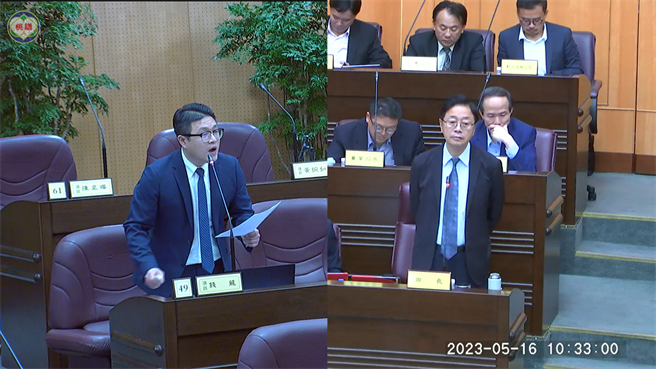 芦竹区市议员钱龙紧追美福案，市长张善政坦言睦邻基金与道歉赔偿金不同，美福过去未道歉跟赔偿。(蔡依珍摄)