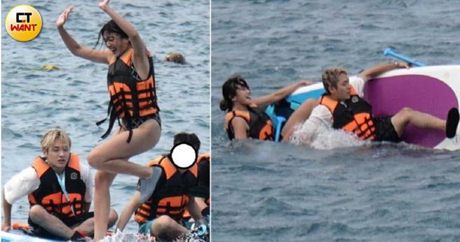 戏水过程中两人玩得很嗨，最后还翻船。（图／本刊摄影组）