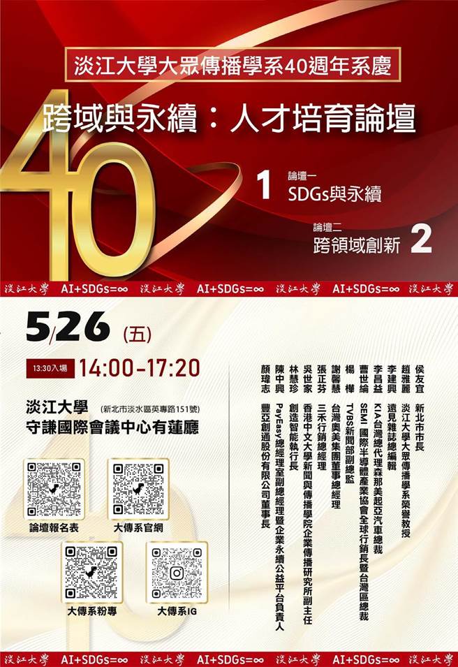 淡江大学大眾传播学系创系40年，为呼应淡江大学2020年发布的「大学社会与永续报告书」，计画在26日举办跨域与永续论坛，将邀请新北市长侯友宜担任担任主讲人。(黄敬文翻摄)