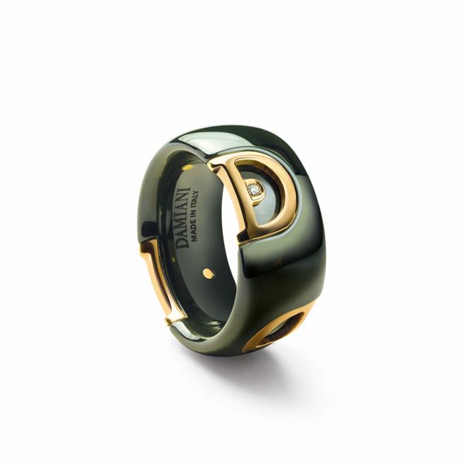 DAMIANI D.Icon森林绿陶瓷玫瑰金戒指，3万5300元。 （DAMIANI提供）
