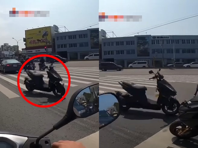 DRG在路上遭左侧轿车擦撞，骑士倒地翻滚后，机车竟未跟着倒地，反而展现超强平衡感，径自行驶了数十公尺，最后还撞向对向等红灯的机车。（翻摄自YouTube频道「WoWtchout - 地图型行车影像分享平台」）