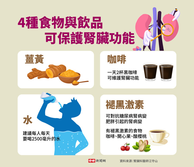 4种食物与饮品 可保护肾臟功能(制图/陈友龄)