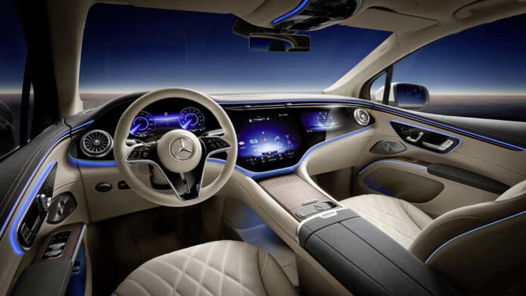 全新EQS 450 4MATIC SUV將前衛設計的HYPERSCREEN超寬幅螢幕列為標準配備。（台灣賓士提供）