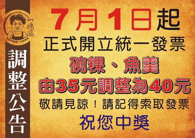 台南必比登名店「一味品碗粿」7月起因为开发票，价格调涨5元。（翻摄自一味品碗粿脸书）