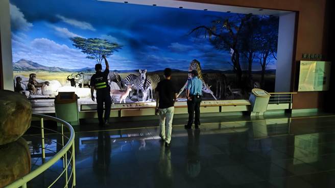 科博馆今天正常开馆，上午8点半至11点警方也加派员警到博物馆加强巡察。（科博馆提供／张亦惠台中传真）