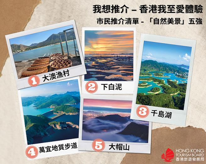 香港旅遊局推薦香港「自然美景」前五名為：離島大澳漁村、元朗下白泥、屯門千島湖、西貢萬宜地質步道與大帽山。（圖／香港旅遊發展局）
