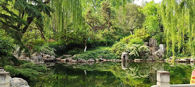 华山歷史文化湿地公园绿茵如画。（图/臺港澳媒体团提供）