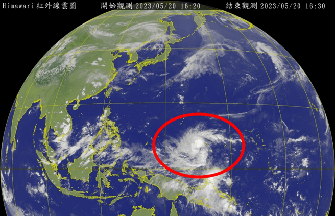 今年第二号「玛娃」颱风20日下午2点正式生成，目前中心距离台湾超过3000公里，对台是否有影响还需花费一周来观察。(图／气象局)