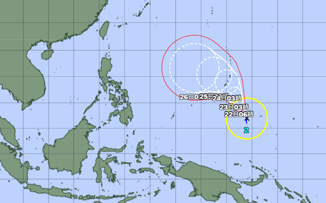 「玛娃」持续增强，不排除接近强颱等级，为台湾附近的梅雨环境带来变数。（翻摄日本气象厅）