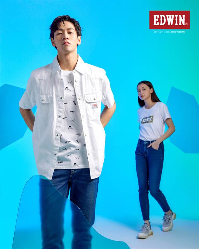 EDWIN「冰河玉迦绩裤」仅520克，摆脱厚重闷热印象外，同时追求节水护环境，直筒裤、锥形裤等3690元，短裤2690元。（EDWIN提供）