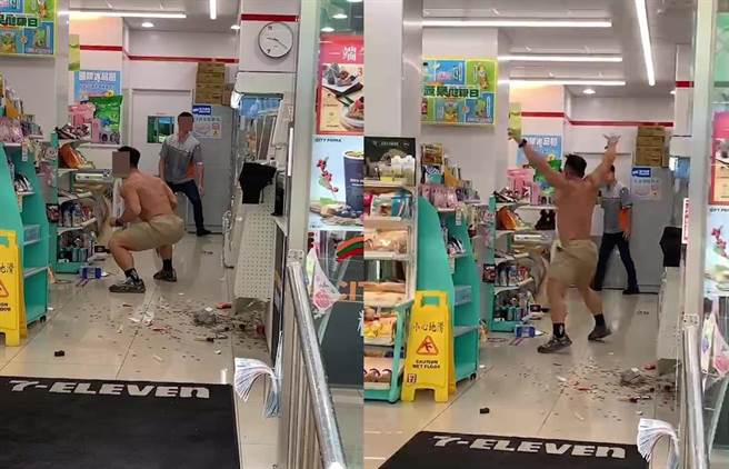 朱姓教练攻击员警并大闹超商，让超商也成为受害者之一。（翻摄画面）