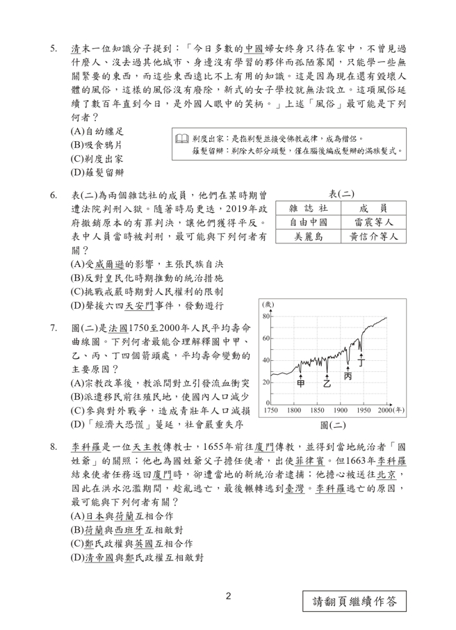 112年国中教育会考 社会科试题 (国中教育会考推动工作委员会 提供)