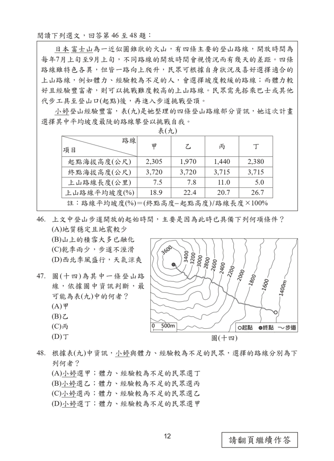 112年国中教育会考 社会科试题 (国中教育会考推动工作委员会 提供)