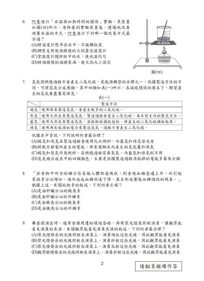 112年国中教育会考 自然科试题 (国中教育会考推动工作委员会 提供)