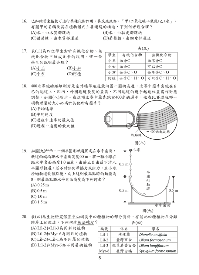 112年国中教育会考 自然科试题 (国中教育会考推动工作委员会 提供)