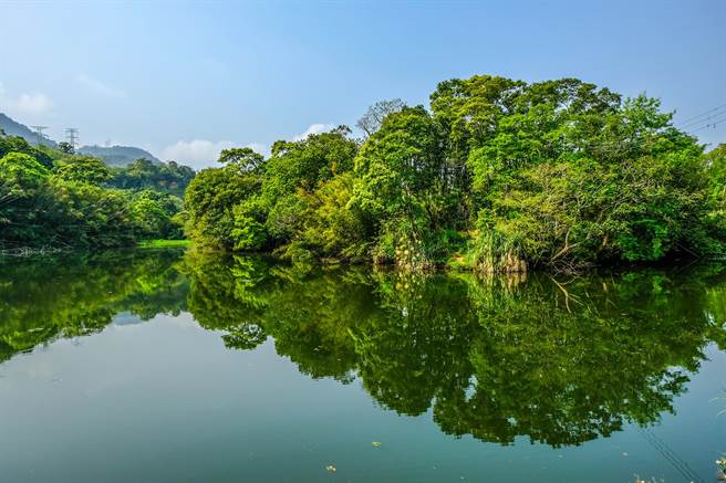 横山社区三叉埤的埤池在3座山谷的凹处，景色优美，成为农村轻旅行的秘境。（罗浚滨摄）