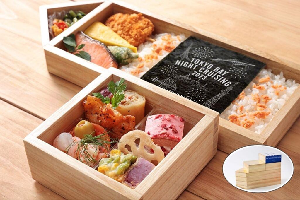洋室與和室搭配的特色餐點「東京灣繽紛海苔便當」示意圖。　圖：東京汽船株式會社／來源