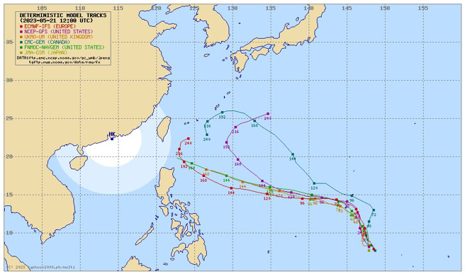 中颱玛娃的最新预测路径。（翻摄自彭启明脸书）