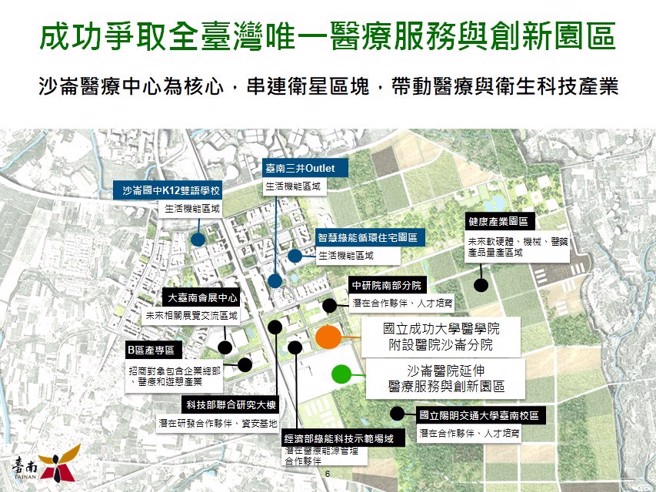 行政院核定的「国立成功大学沙崙医疗服务与创新园区先导计画」，未来可提高台南新丰区160%医疗量能。(图/台南市政府公示资料)