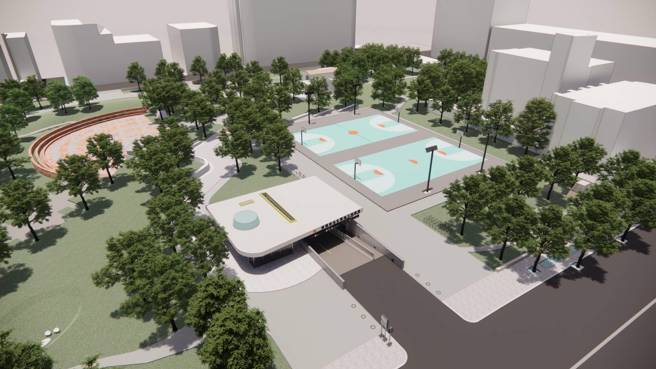 新北市板桥区溪北公园地下停车场示意图。图/新北市政府