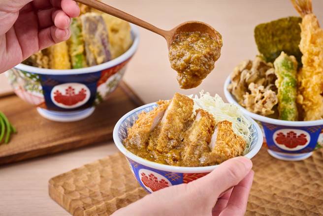 金子半之助「咖哩猪排双飨丼」一套389元，主打一次可吃到三种人气日本料理天妇罗、日式咖哩、炸猪排。（香继光集团提供）