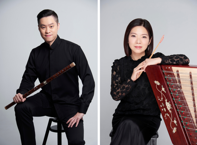     笛子演奏家林克威(左)、扬琴演奏家蔡玉枫(右)。(图／臺北市立国乐团提供)
