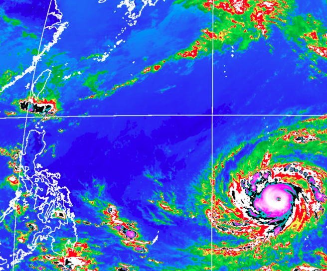 玛娃颱风今上午增强成强颱，向北北西转西北方向进行。图为卫星云图。(翻摄自气象局)